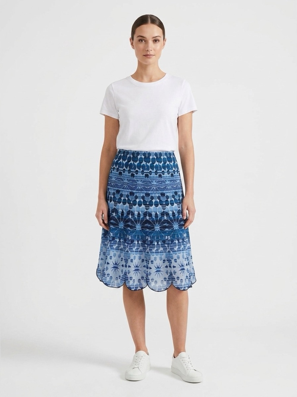 Cold Water Creek Scalloped Bottom Geometric Skirt Nature Outdoor Beach Blue